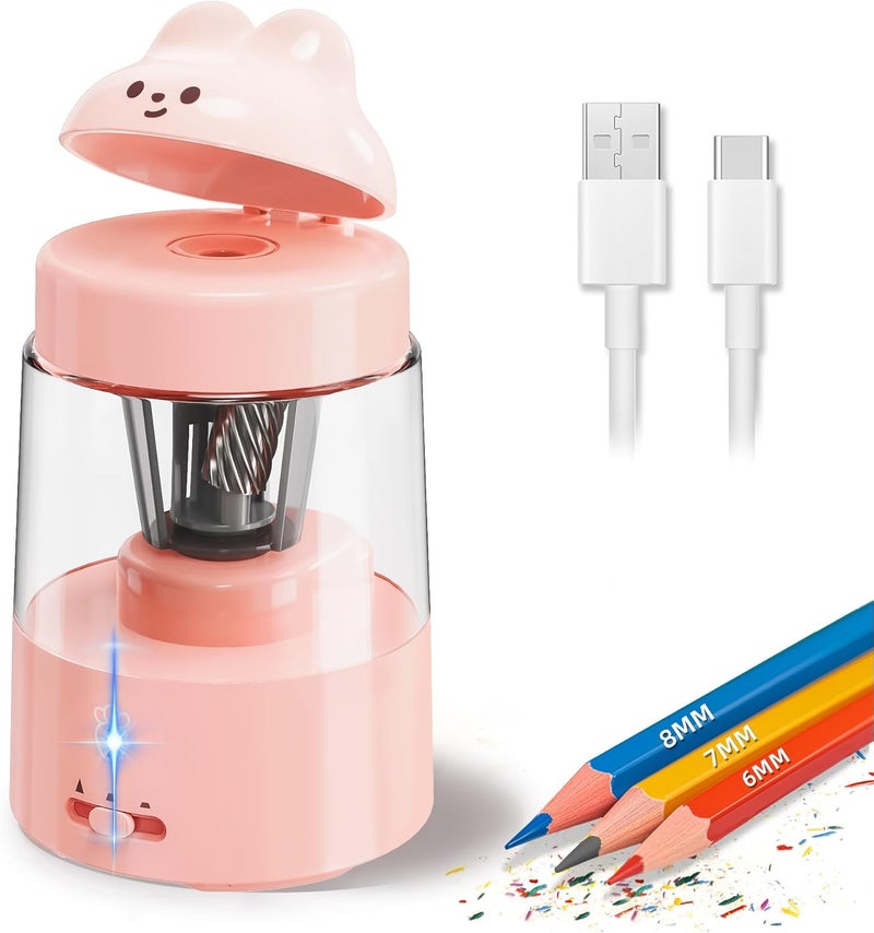 Zmol Colored Pencil Sharpener for Kids Gift, Rechargeable Electric Pencil Sharpener, Auto Stop, Pencil Sharpeners for Battery Powered Cute No.2/Colored Pencils (6-8mm), Classroom/Office/Home (Pink) - Image 1